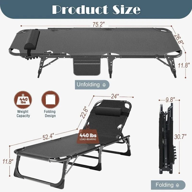 3 - in - 1 Folding Camping Bed – Recliner, Cot & Lounger in One - The Lovely Spot