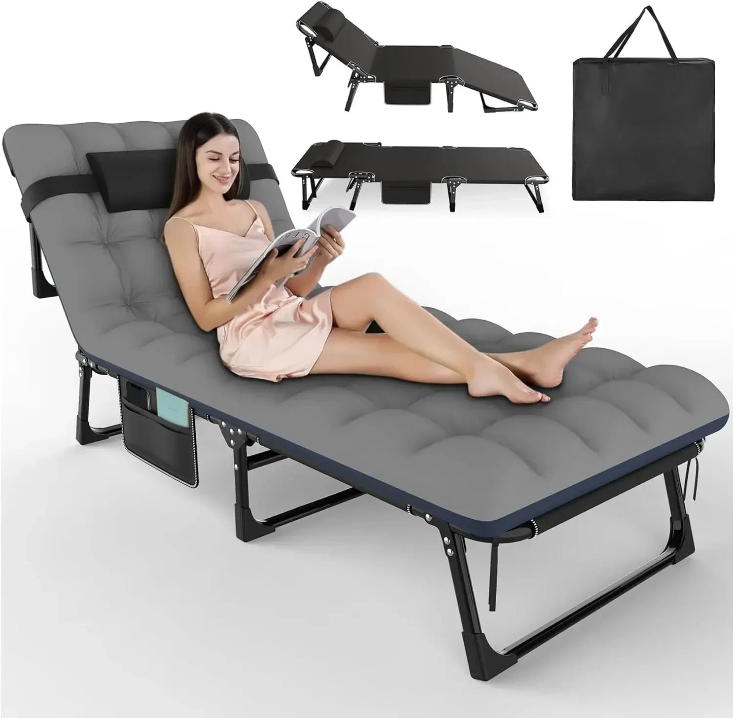 3 - in - 1 Folding Camping Bed – Recliner, Cot & Lounger in One - The Lovely Spot