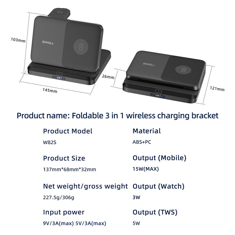 Bonola 3 - in - 1 Foldable Wireless Charging Station - The Lovely Spot