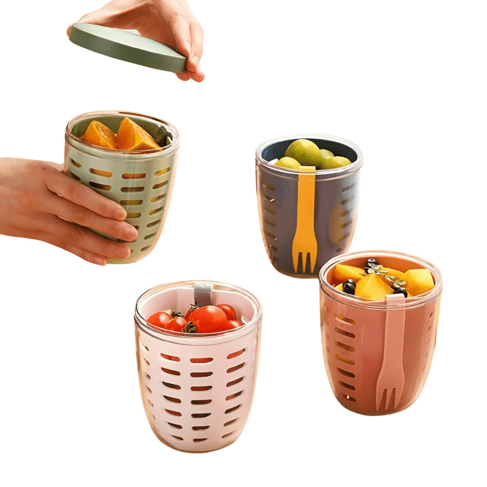 Drippable Fruit Cup with Fork – Portable Snack Container - The Lovely Spot